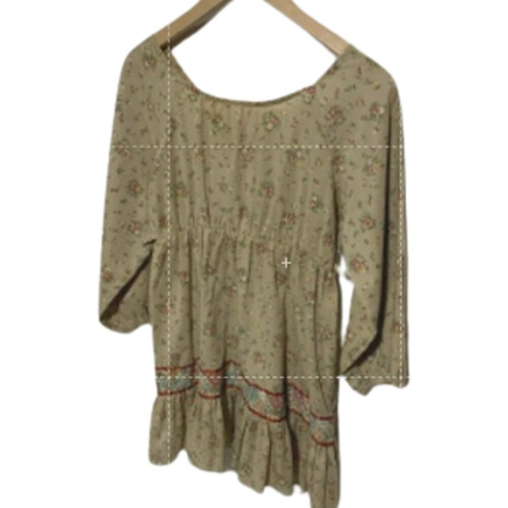 Vintage 1970's Boho Mini Prairie Dress Tunic Top Cream Floral Print Sz xs /child - Picture 11 of 14